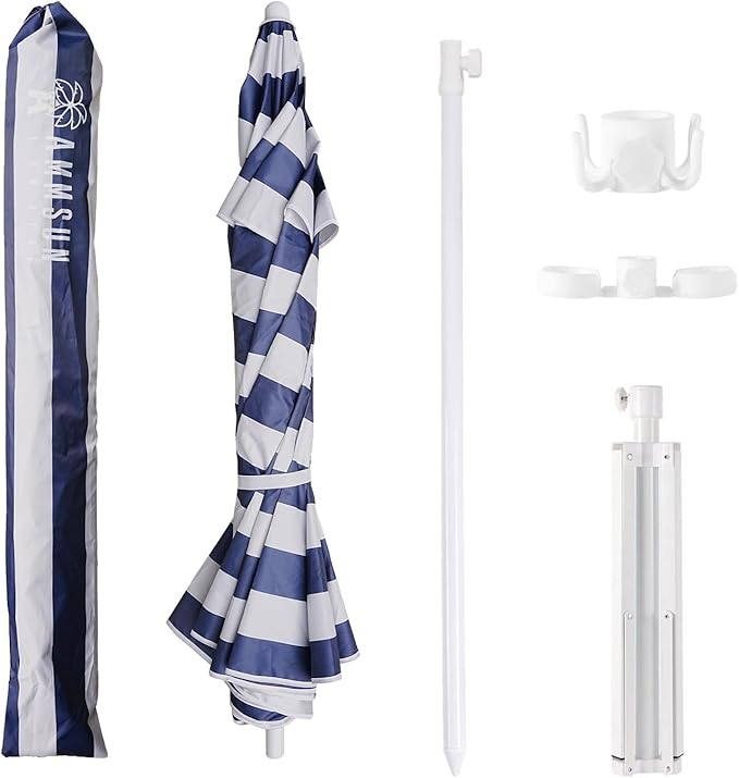 AMMSUN Shade Umbrella, Premium Portable Umbrella with Stand, 6.5ft Lightweight Free Standing Canopy for Sporting Games, Adjustable Instant Sun Protection and Easy to Carry, Stripe Blue - Image 6