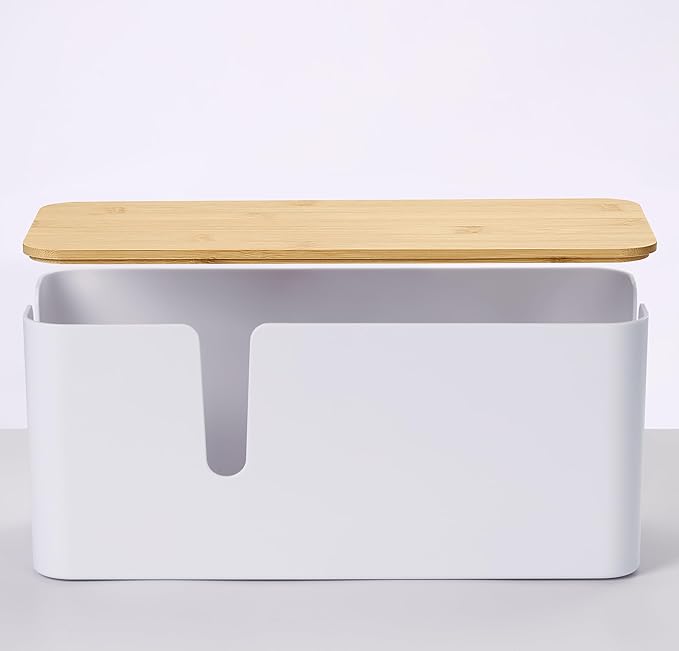ZhiYo Bamboo Lid Cord Organizer Box, Safe ABS Cable Management Box - Image 4