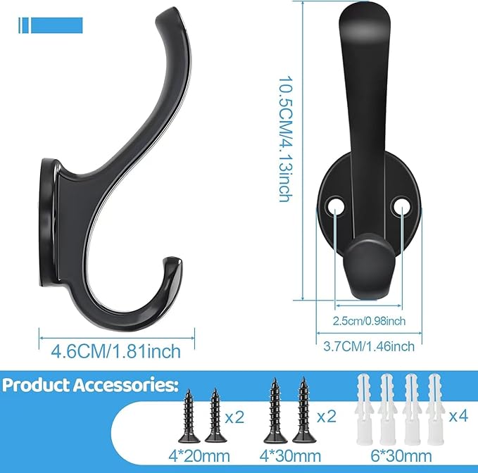 4 Pack Coat Hooks Wall Mount Heavy Duty Utility Retro Double Hooks - Image 3