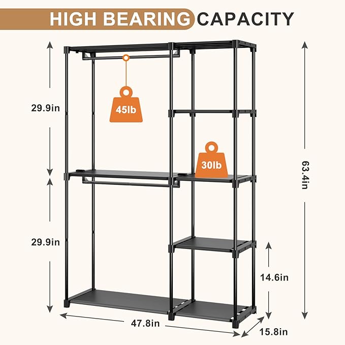 Portable Closet, Freestanding Wardrobe Closet Organizers and Storage, Open - Image 4