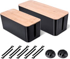 2 Pack Large Cable Management Box – Wooden Style Cord Organizer Box and Cover by Chouky