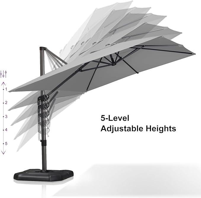 PURPLE LEAF 9'×11.5' Cantilever Patio Umbrella with Base Rectangle Offset Outdoor Umbrella Cover with Zipper for Garden Deck Pool White - Image 4