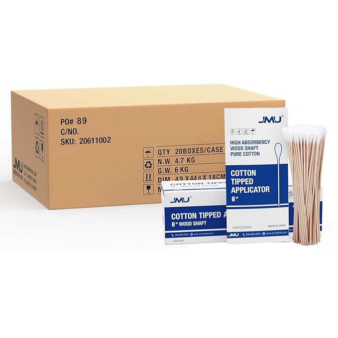 JMU 6 Inch Medical Cotton Tipped Applicators, 10000 Non-sterile Natural Cotton by JMU