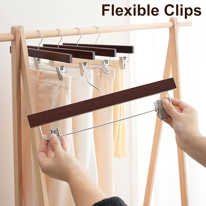 BAGAIL 20 Pack Wooden Pants Hangers - Image 3