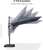 PURPLE LEAF 8' X 8' Tilting Patio Umbrella with Base Outdoor Cantilever Swivel Square Umbrella with Tilt Aluminum Offset Umbrella with 360-degree Rotation for Garden Deck Pool Patio Grey - Image 8