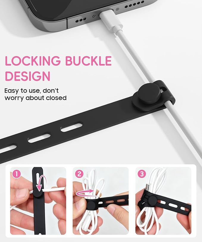 25Pack Silicone Cable Ties, Reusable Cord Organizer - Image 5