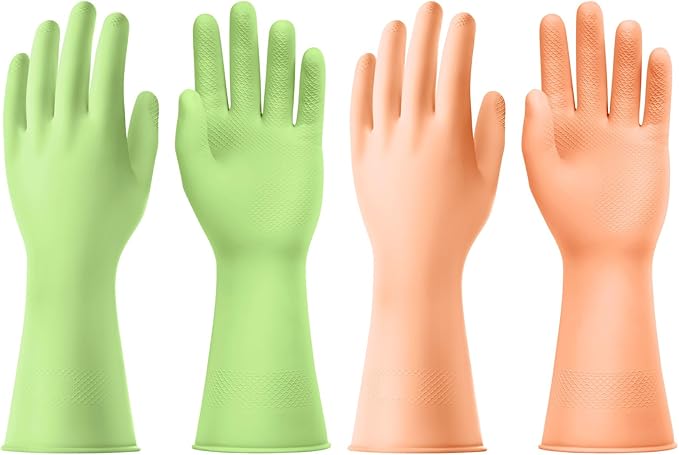 AUAUY Reusable Kitchen Dishwashing Gloves, Rubber Household Cleaning Gloves by AUAUY