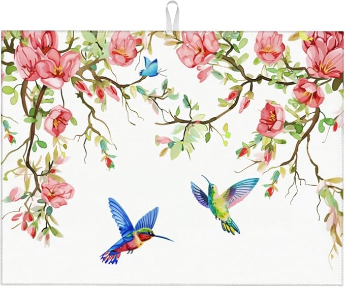 Hummingbird Butterfly Magnolia Dish Drying Mat 18x24 by indokyeyqaz