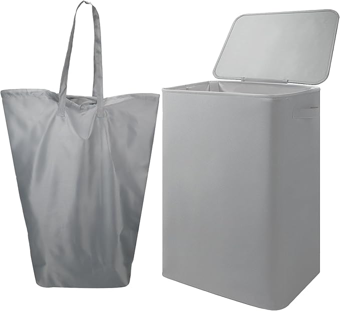 Foldable Laundry Hamper with Lid & Laundry Bag with Drawstring, Portable by Folzaelar