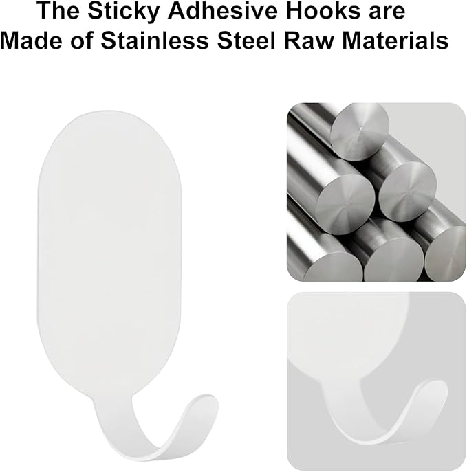 Sticky Adhesive Hooks for Hanging, Stainless Steel Hooks, Key Hooks, Towel Hooks - Image 5