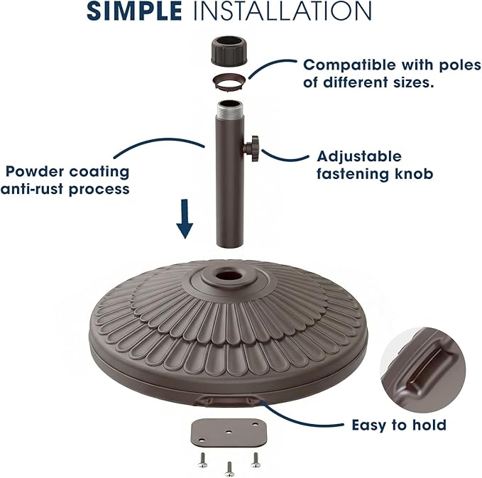 wikiwiki 80 Lbs HDPE Round Patio Umbrella Base, Weighted Umbrella Stands Fits 1.5-1.9in Poles for Garden, Lawn, Deck, Backyard & Pool, Brown - Image 4