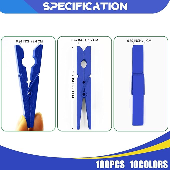 Clothes Pins Wooden 2.9 Inch, 100 Pack Colored Clothespins Wood, Clothing Pins - Image 7