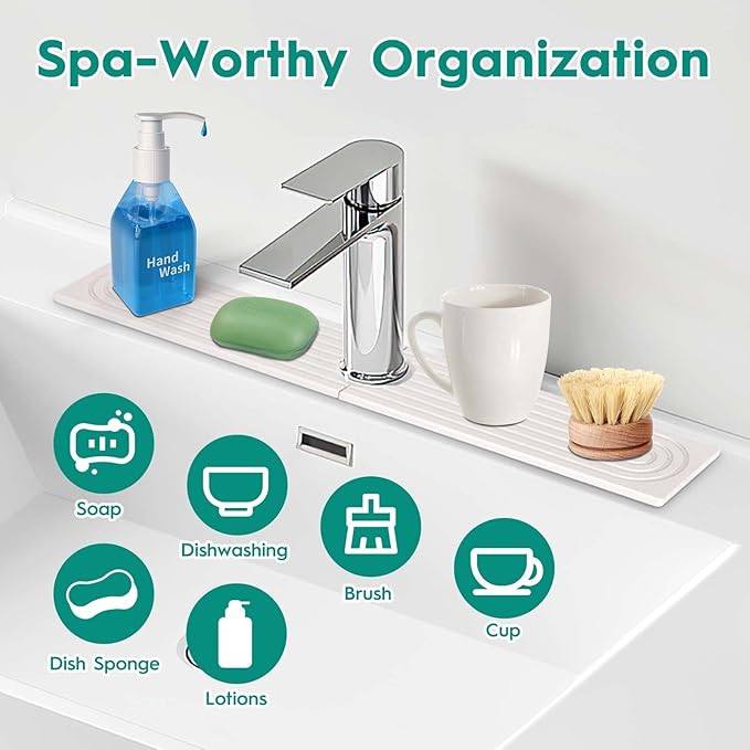 24 Inch Stone Faucet Mat for Kitchen Sink, Kitchen Sink Splash Guard-Water - Image 5