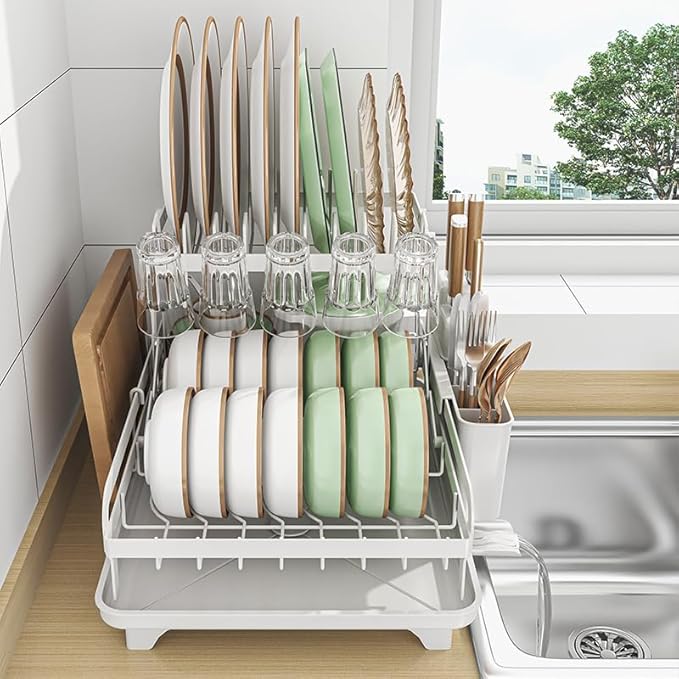 2 Tier Dish Drying Rack Automatic Drainage Board Space-Saving - Image 2