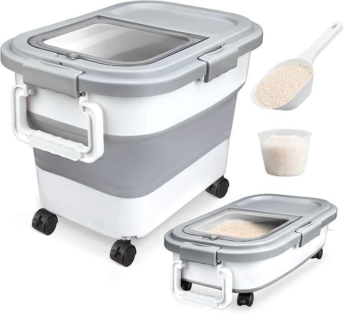 Rice Storage Container, Collapsible Airtight Food Storage Containers 20-30 Lbs by Komzon