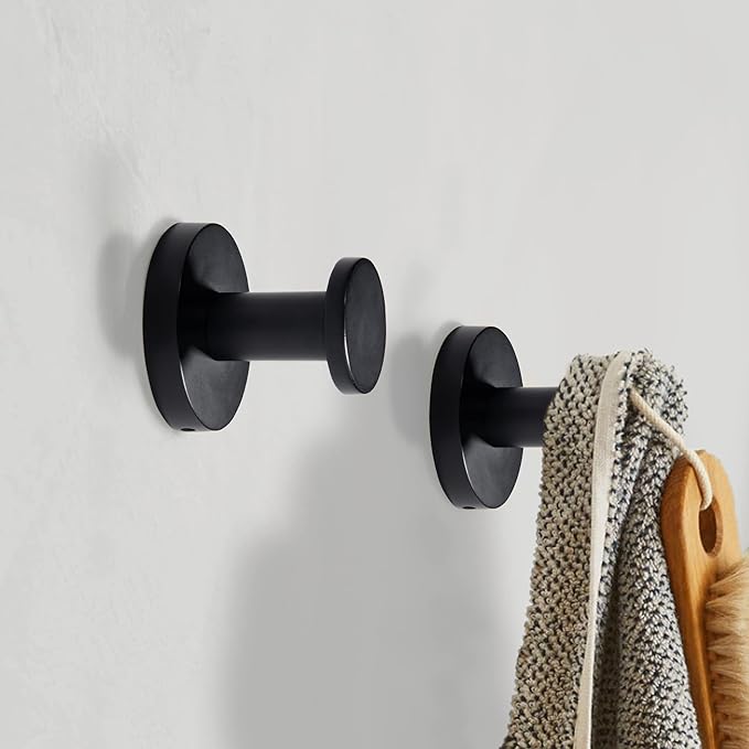 TUNNY 5 Pack Round Towel Hooks-Matte Black Modern Coat Hooks Shower Towel Hooks - Image 3