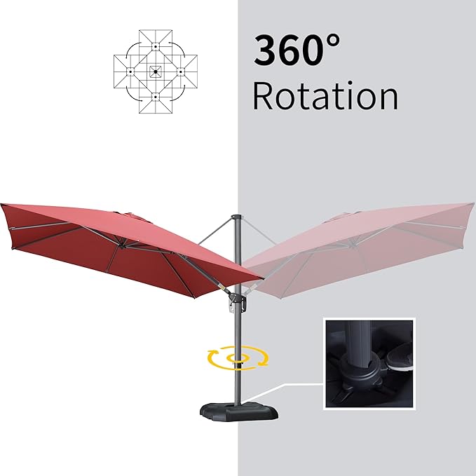 PURPLE LEAF 10' X 13' Square Cantilever Umbrella Patio Umbrella with Base Outdoor Umbrella Aluminum Offset with 360-degree Rotation for Garden Deck Pool Patio Terra - Image 5