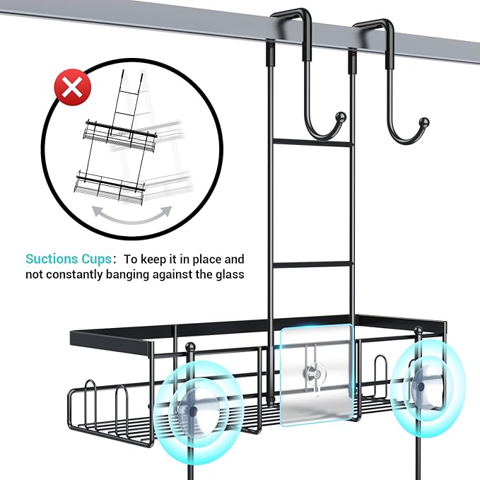 Over the Door Shower Caddy Hanging: Black Rustproof Shower Organizer over the - Image 3