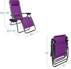 Best Choice Products Set of 2 Adjustable Steel Mesh Zero Gravity Lounge Chair Recliners w/Pillows and Cup Holder Trays - Amethyst Purple - Image 3