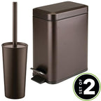 mDesign Metal Freestanding Slim Toilet Bowl Brush and Holder + Rectangle Narrow - Image 2