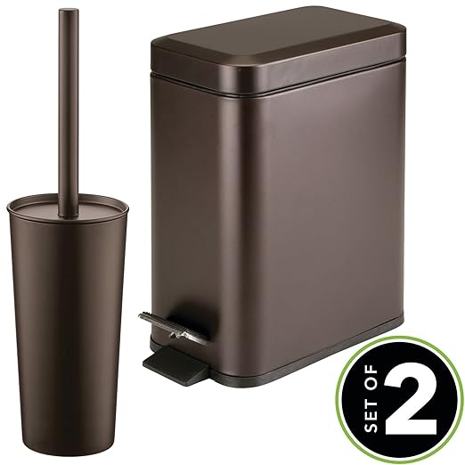 mDesign Metal Freestanding Slim Toilet Bowl Brush and Holder + Rectangle Narrow - Image 2
