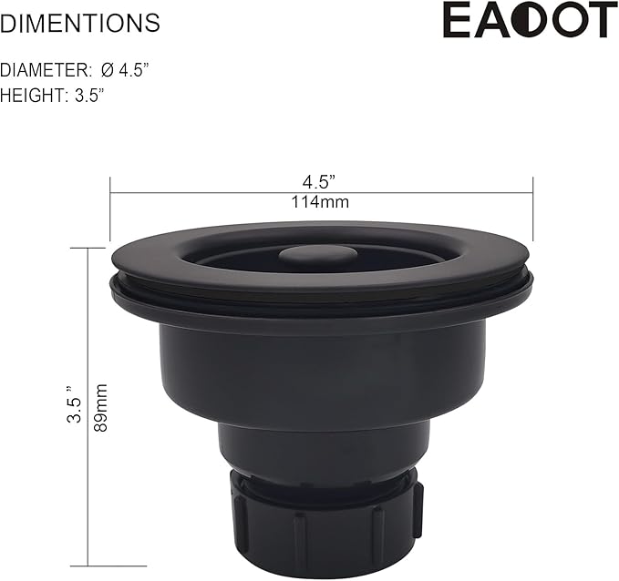 3-1/2 Inch Polymer Black Sink Drain Assembly - Image 6