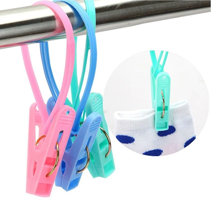 yueton Pack of 12 Clothes Peg Clip Pins Rope Hanging Clothesline Windproof - Image 6