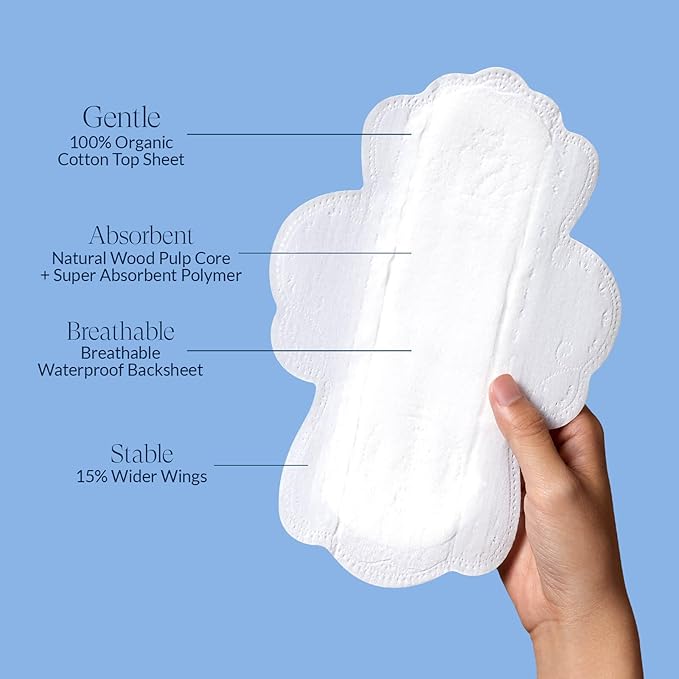 100% Organic Pads for Women 54ct, Ultra Thin Unscented Feminine Period-Pads - Image 5