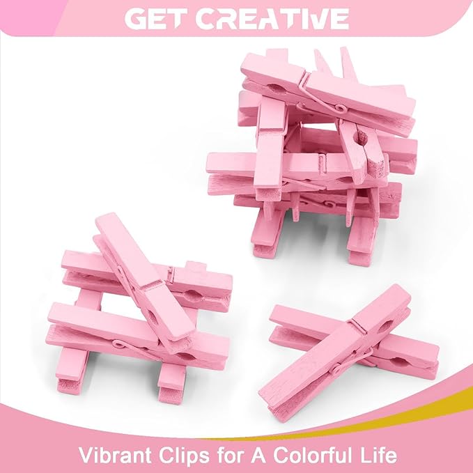 Pink Clothes Pins Wooden 100 Pack, Colored Clothespins - Image 5