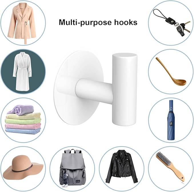 Heavy Duty White Towel Hooks, Stainless Steel Adhesive Coat Hooks - Image 9