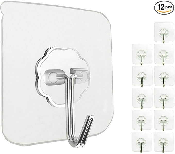 12 Pack Heavy Duty Self Adhesive Hooks - 33lb Max by Jwxstore