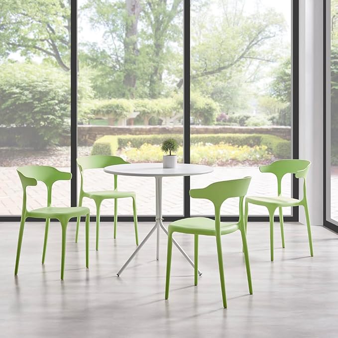 Modern Stackable Dining Chair Set, No Assembly, Plastic Chair, Patio Chair, Suitable for Indoor and Outdoor Cafes and Restaurants, Set of 4 (Pistachio Green) - Image 2