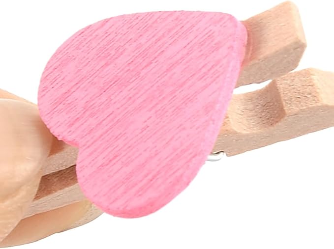 uxcell Card Photo Paper Love Heart Crafts Spring Pegs Mini Wooden Plastic Art - Image 3