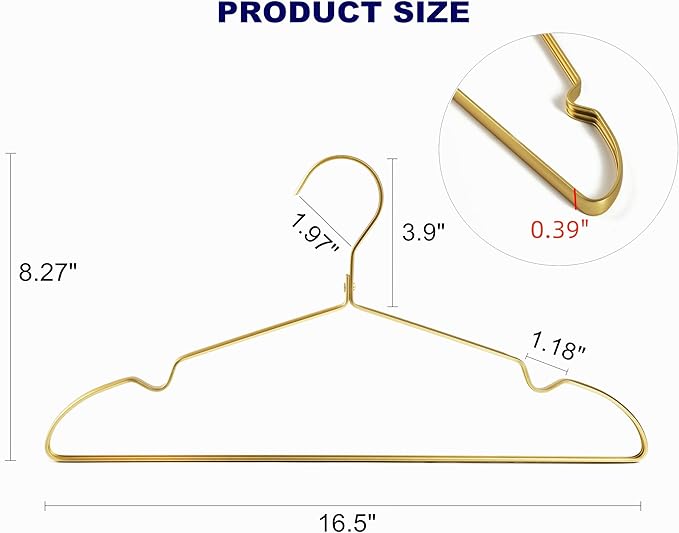 Amber Home 20 Pack Premium Matte Gold Aluminum Coat Hangers, 16.5” Extra Smooth - Image 2