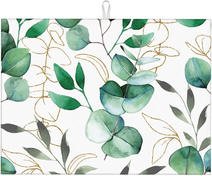 Green Leaves Dish Drying Mat 18x24 by indokyeyqaz