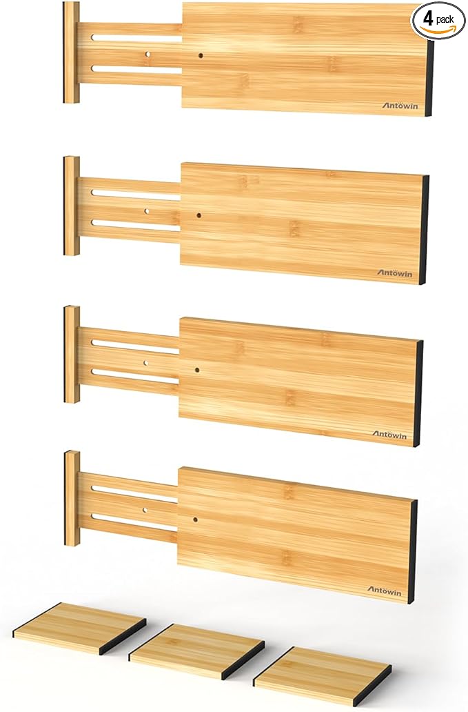 ANTOWIN 4 Pack Expandable Drawer Dividers, 4.7'' High, Extend from 12.2'' to by ANTOWIN