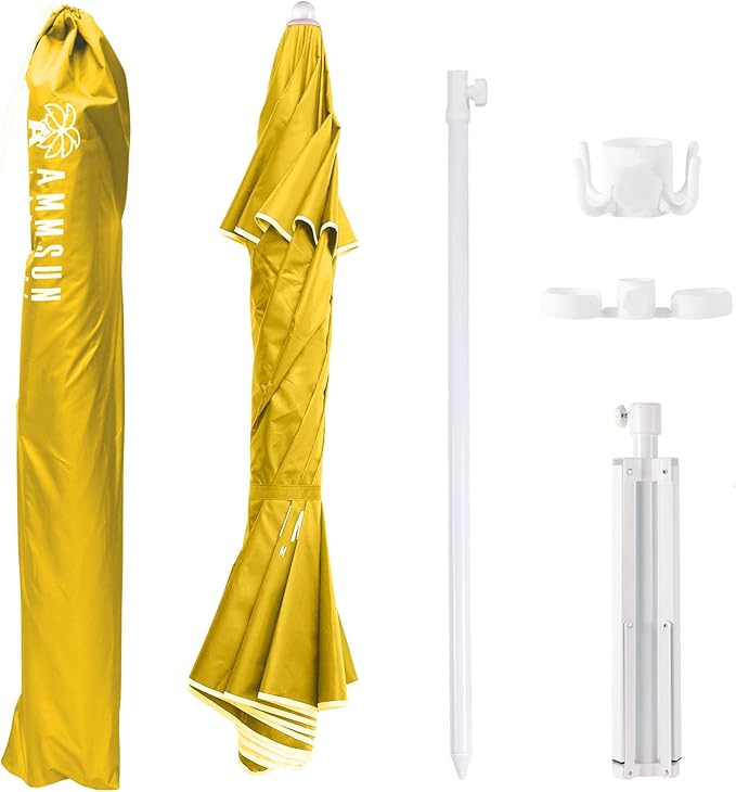 AMMSUN Shade Umbrella, Premium Portable Umbrella with Stand, 6.5ft Lightweight Free Standing Canopy for Sporting Games, Adjustable Instant Sun Protection and Easy to Carry, Yellow - Image 6