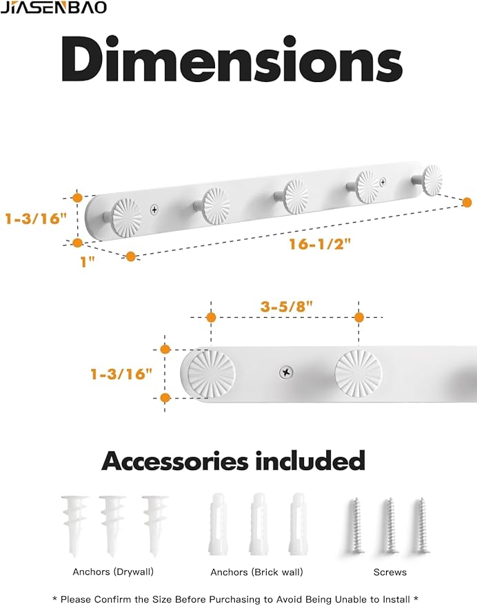 1 Pack Coat Rack Wall Mounted White Towel Hooks - Image 2