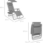 Best Choice Products Folding Zero Gravity Outdoor Recliner Patio Lounge Chair w/Adjustable Canopy Shade, Headrest, Side Accessory Tray, Textilene Mesh - Dove Gray - Image 2