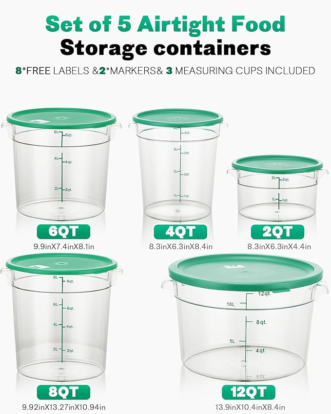 12QT NSF Food Storage Containers: 8 PCS Commercial Clear Round Food Storage - Image 9