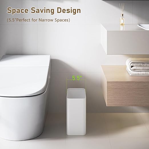 Small Bathroom Trash Can 2.4 Gallon Wastebasket Slim Metal Garbage Can - Image 2