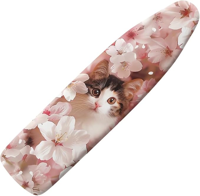 Pink Flower Cat Ironing Board Cover Cover Heat-Reflective Scorch Resistant Home by Darisoco