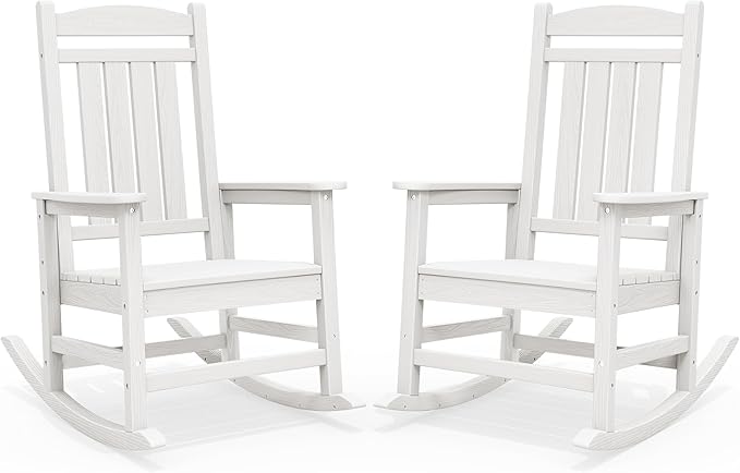 SERWALL Outdoor Rocking Chairs Set of 2, Oversized HDPE Porch Rockers for Adults, All-Weather Composite Patio Rocking Chairs, White by SERWALL