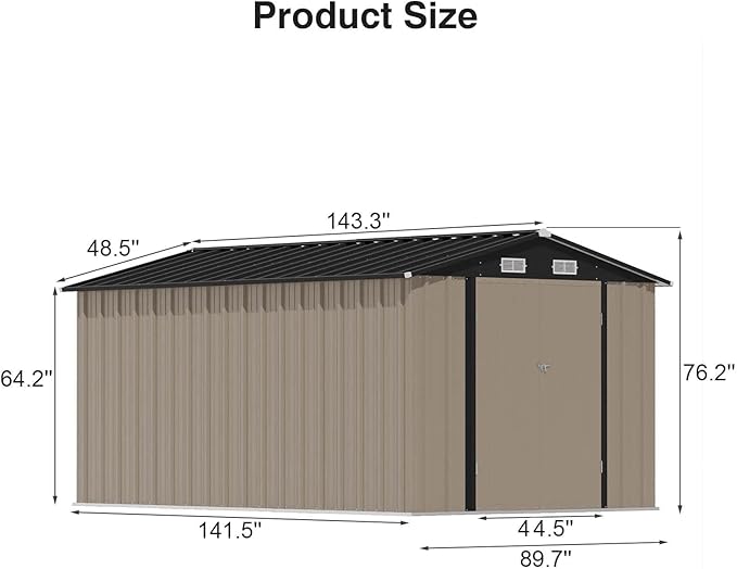 Patiowell 12 x 8 FT Outdoor Storage Shed, Steel Shed Storage House with Design of Lockable Doors, Utility and Tool Storage for Garden, Patio, Backyard, Outside use, Brown - Image 3