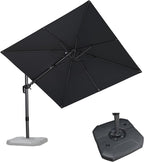 PURPLE LEAF 8.8' X 8.8' Left-right Tilt Patio Umbrella with Base Outdoor Cantilever Swivel Square Umbrella with Tilt Aluminum Offset Umbrella with 360-degree Rotation for Garden Deck Pool Patio Grey by PURPLELEAF