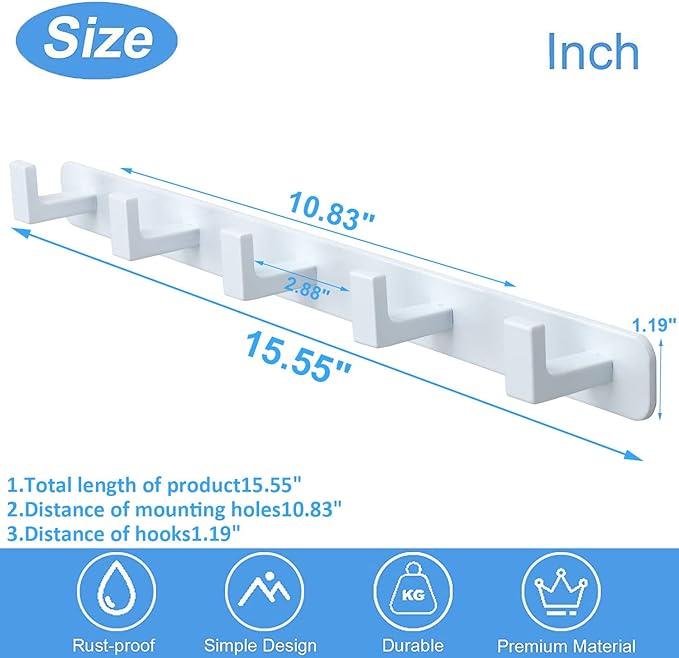 Coat Rack, Heavy Duty Stainless Steel 5 Tri Coat Hook Hanger, Wall Mounted - Image 7
