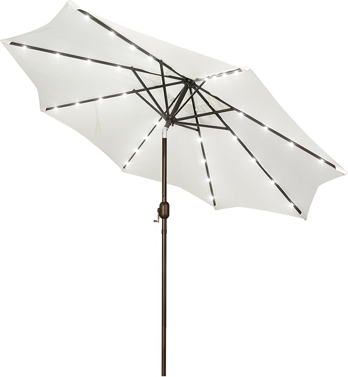 Blissun 9 ft Solar Umbrella, 32 LED Lighted Patio Umbrella, Table Market Umbrella, Outdoor Umbrella for Garden, Deck, Backyard, Pool and Beach (Creamy White) by Blissun
