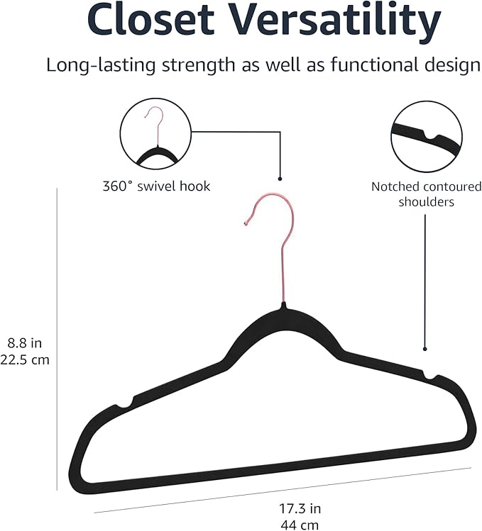 Amazon Basics Slim Velvet Non-Slip Space Saving Sturdy Suit Clothes Hangers - Image 5