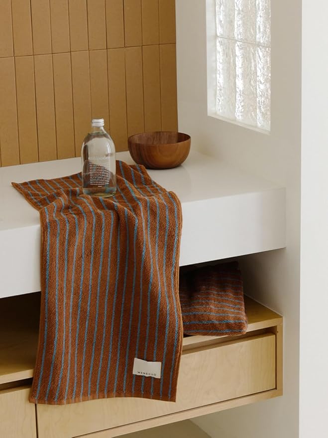 WENSHUO Fluffy Caramel-Striped Pure Cotton Bath Towel, 100% Combed Cotton - Image 6