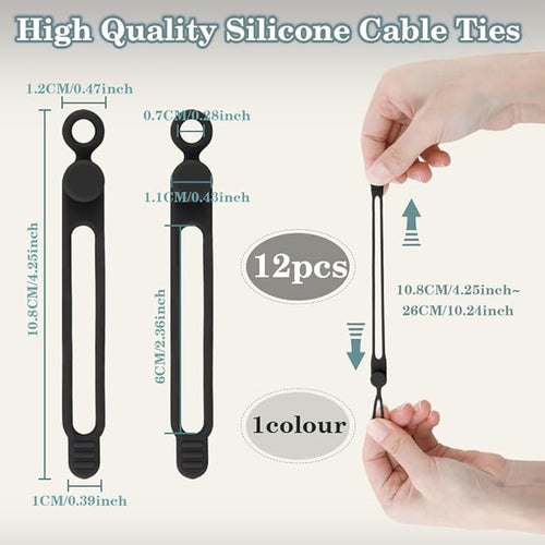 12Pcs Black Silicone Cable Ties - Image 2